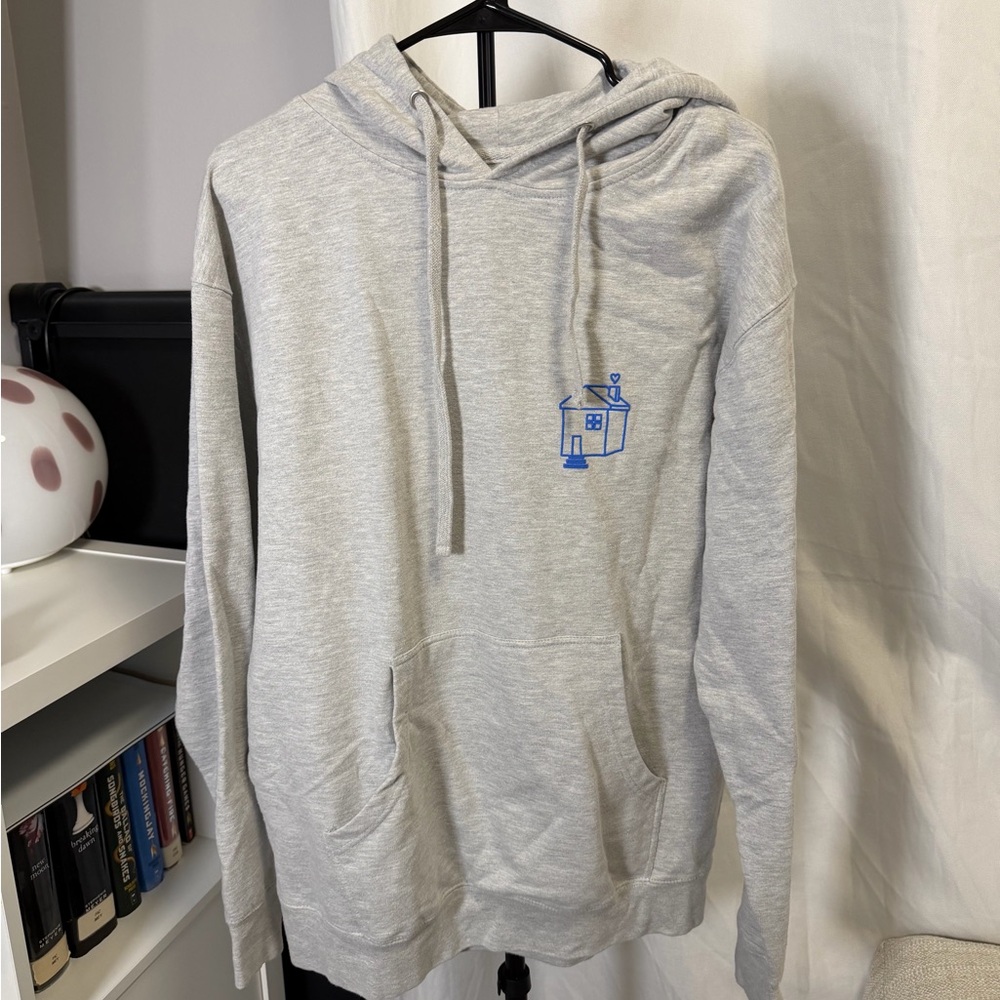 Gray Hoodie with Blue Graphic